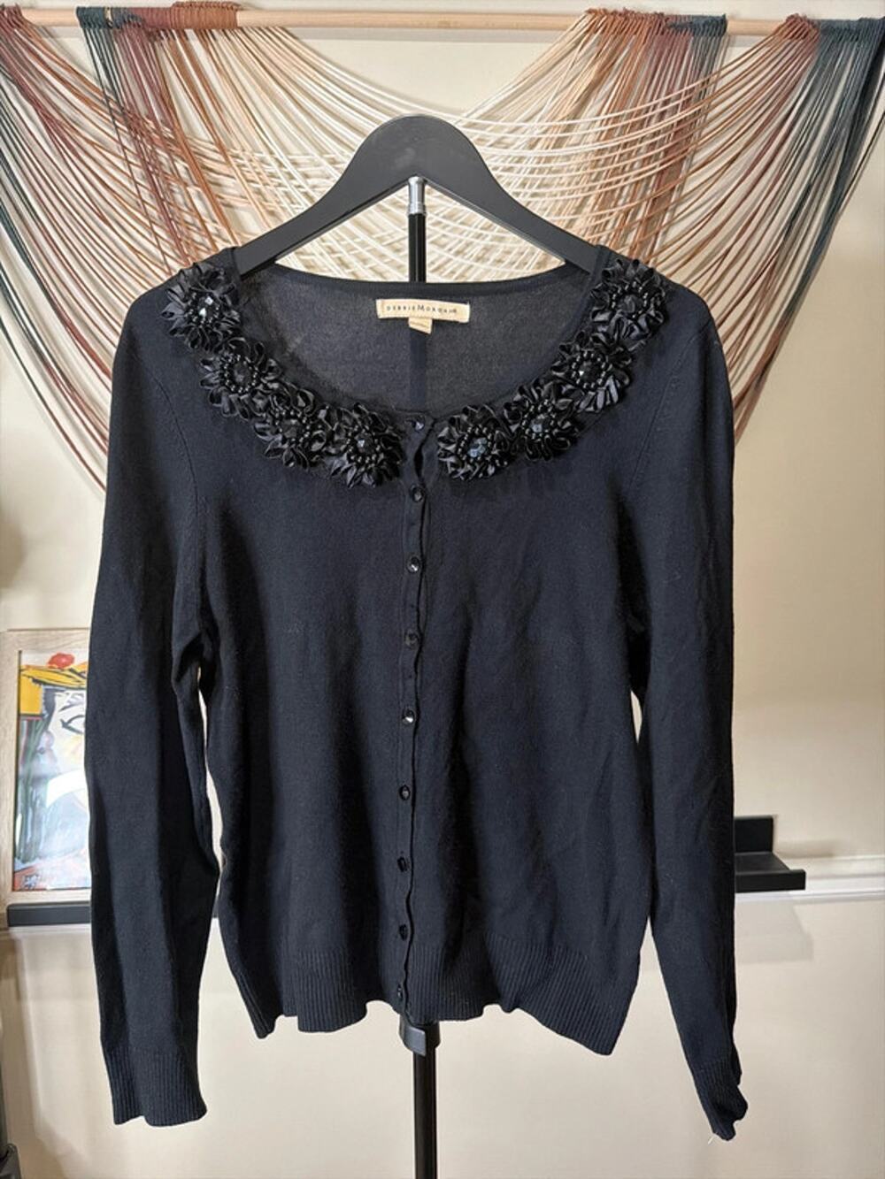 Debbie Morgan floral embellished cardigan black M 2930